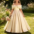 thumbnail image 7 of Girls Off Shoulder Big Bow Maxi Formal Dress A Line Satin Long Gown Kids Wedding Birthday Party Dress Beige 13--14 Years, 7 of 7