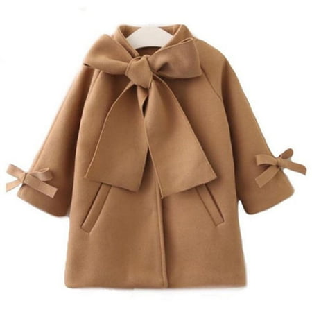 

XIAXAIXU Toddler Kids Baby Girls Warm Wool Bowknot Trench Coat Overcoat Outwear Jacket
