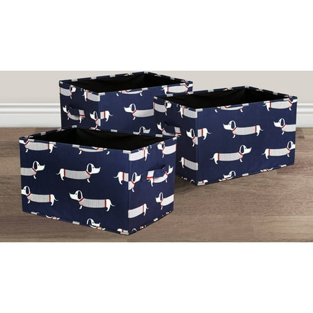 K1 Box - Sausage Dog Fabric Covered Collapsible Box Navy 3Pc Set