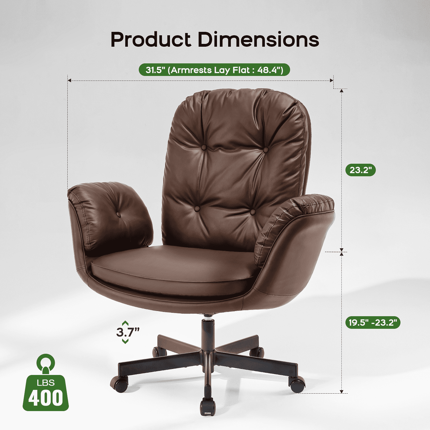 TMV PU Leather Office Chair Criss Cross Chair,Vanity Chair with Armrests & Wheels for Cross-Legged,Adjustable Swivel Desk Chair Wide Rolling Chair for Adults,Brown