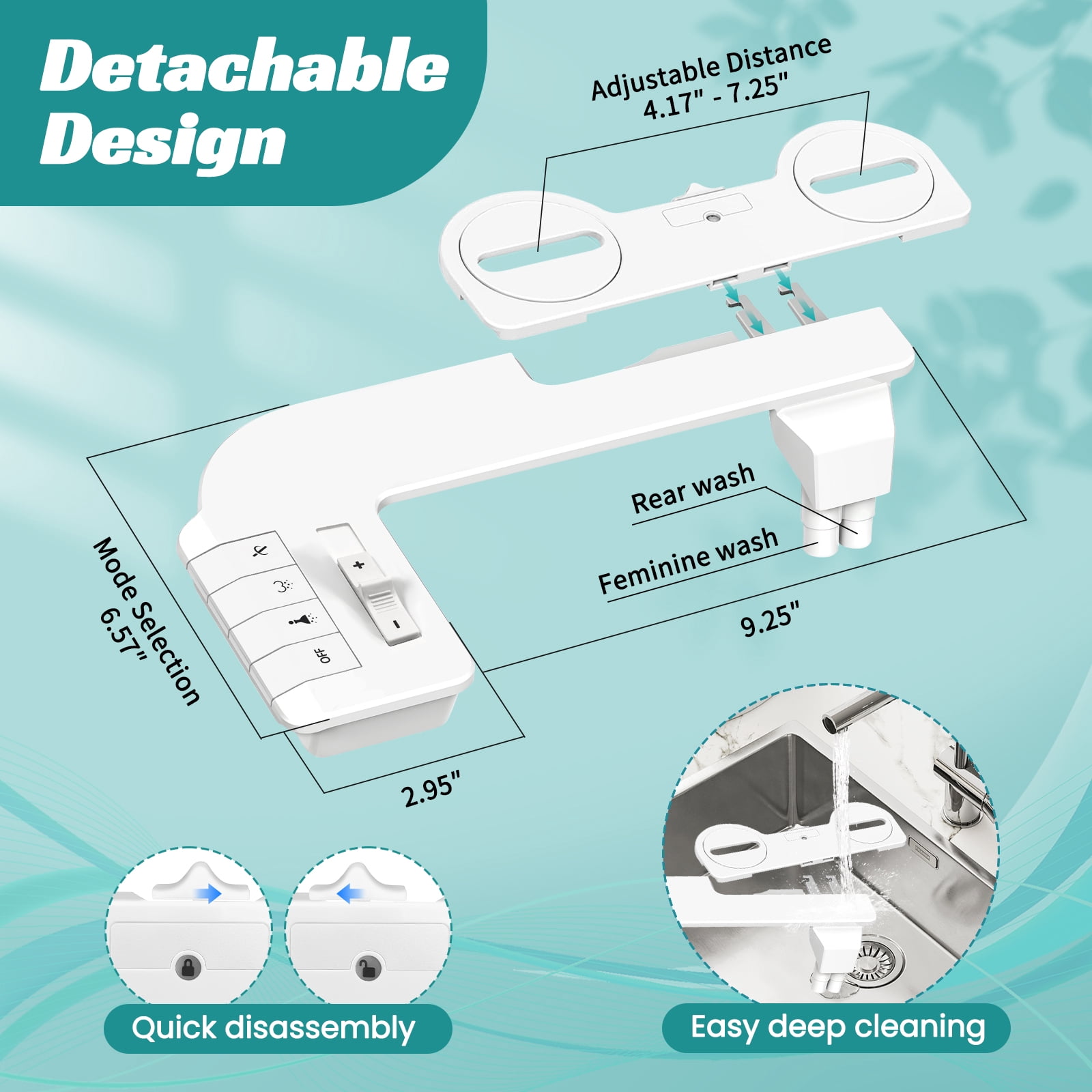 QUITEDEW Dual Nozzle Non-Electric Bidet Toilet Attachment,Self-Cleaning,Adjustable Water Pressure Control with Filtration,White