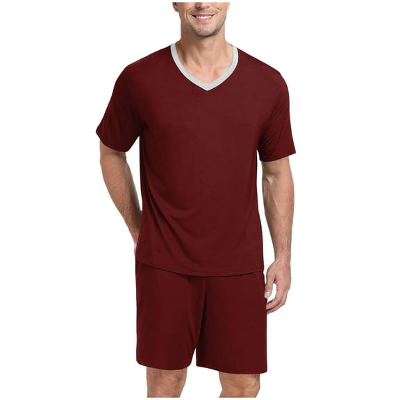 snilers Mens Pajamas Set Summer Pjs Sleepwear Nightwear Short Sleeve Shirts and Shorts 2 Piece Outfits Casual Loungewear Set with Pockets