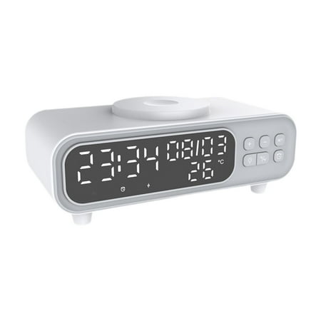 CoudarTitie Cordless Charger Digital Alarm Clock 15W Thermometer Time Multifunctional 12/24H