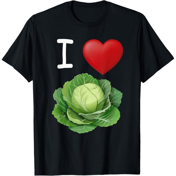 I Love Cabbage Fun Vegetable Graphic Design Black Tshirt Unisex Tee