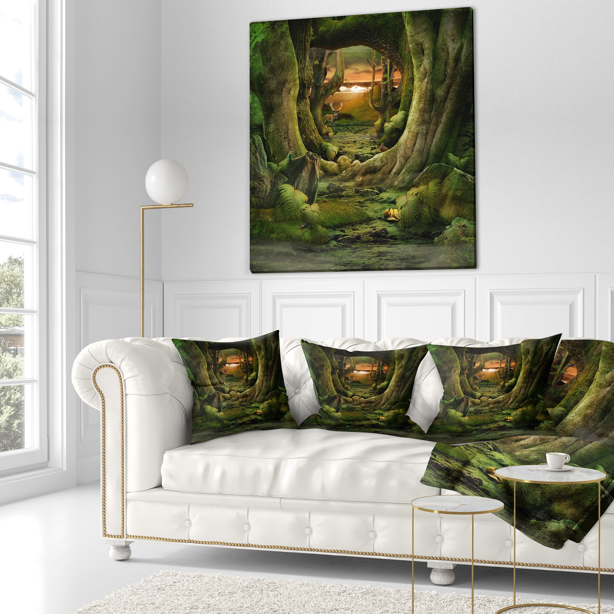 Designart Green Paradise Tunnel - Modern Landscape Printed Throw Pillow - 16x16