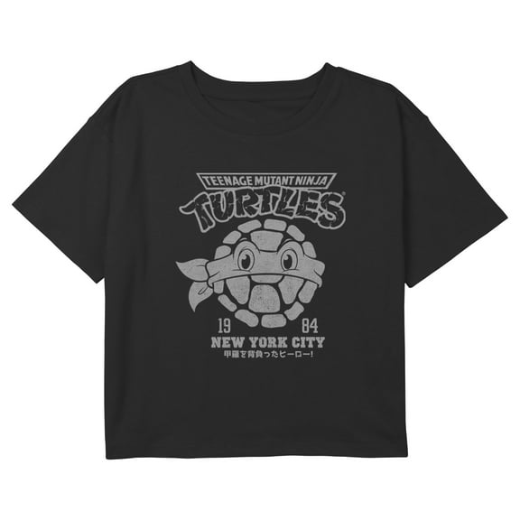 Girl's Teenage Mutant Ninja Turtles New York City 1984 Logo Graphic Cropped T-Shirt Black X Large