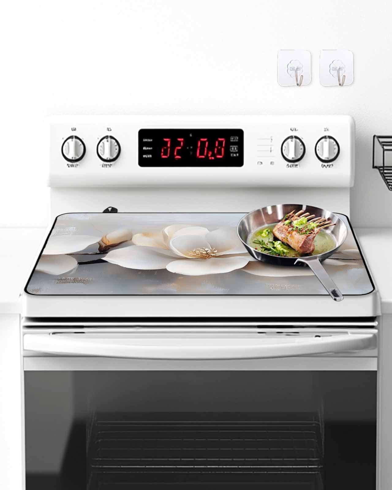 Magnolia Flower Stove Top Covers for Electric Stove, 28'x20'' Retro Flowers Modern Abstract Glass Ceramic Stove Cover Foldable Rubber Mat Heat Resistant Cooktop Protector for Kitchen