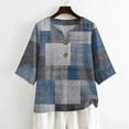 thumbnail image 6 of OIOLOYJM Womens Blouses 2026 Casual Geometric Print 3/4 Sleeve Button Shirts Spring Basic V Neck Clothing Elegant Loungewear Dark Blue XL, 6 of 7