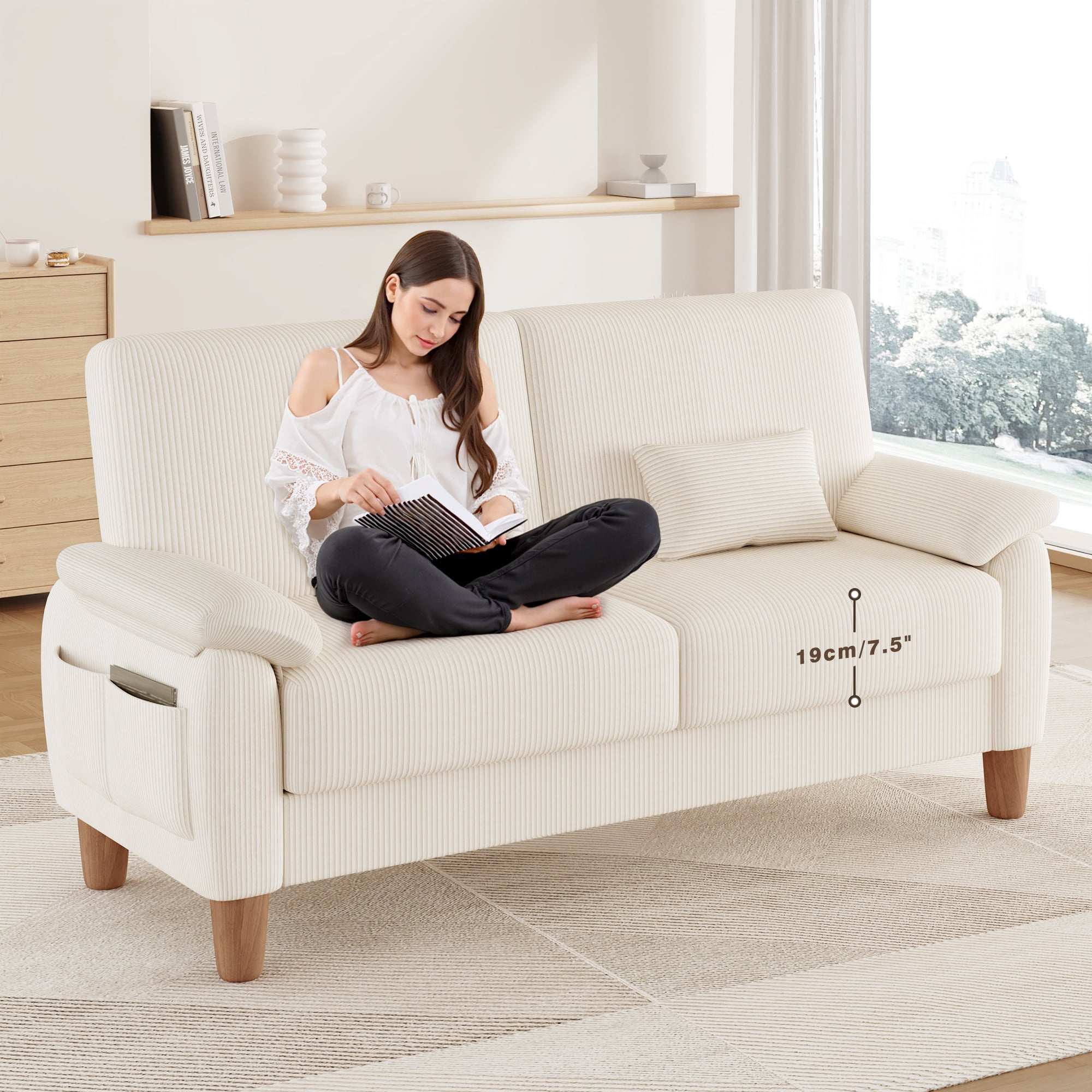 71” Corduroy Sofa for Living Room, AAQZ Small Comfy Couch for Small Space, One Box, Loveseat,Beige