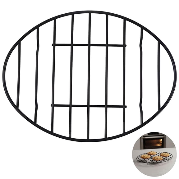 Black Metal Cooling Rack – Heavy Duty Oval Baking Rack with Integrated Feet, 12.2" x 8.7" x 1.2", for Cookies, Bread, Pastries, Roasting & Drying