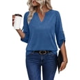 thumbnail image 2 of WIHOLL Womens V Neck Tunic Tops 3/4 Sleeve Blouses with Button Women Casual Shirts for Business Outfits, 2 of 10