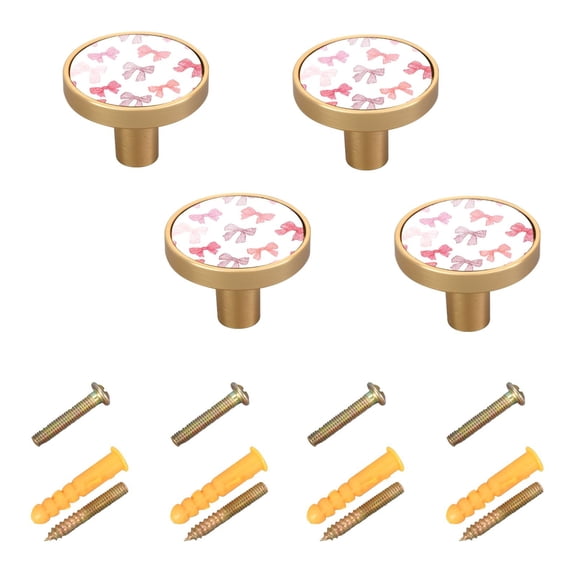 4-Pack Home Cabinet Knob Furniture Drawer Knob for Cabinets & Walls 32mm Diameter Pink Bows Pattern