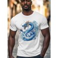 thumbnail image 2 of Blue Chinese Dragon Men's T Shirts Blue Dragon T-Shirt for Men Crew Neck Tees Cotton Tops, White, L, 2 of 7