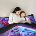 thumbnail image 4 of jejeloiu Kids Gamepad Controller Queen Comforter Set,Gamer Gaming Bedding Sets,Neon Blue Pink Bedding Comforter Set For Adults,Ultra Soft Home Decor Reversible,3 Pieces, 4 of 7