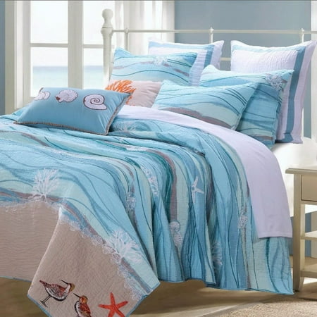 quilt twin bedding cotton beach themed coastal nautical inches sham seaside wide percent finely stitched pillow standard patterns fabric ocean