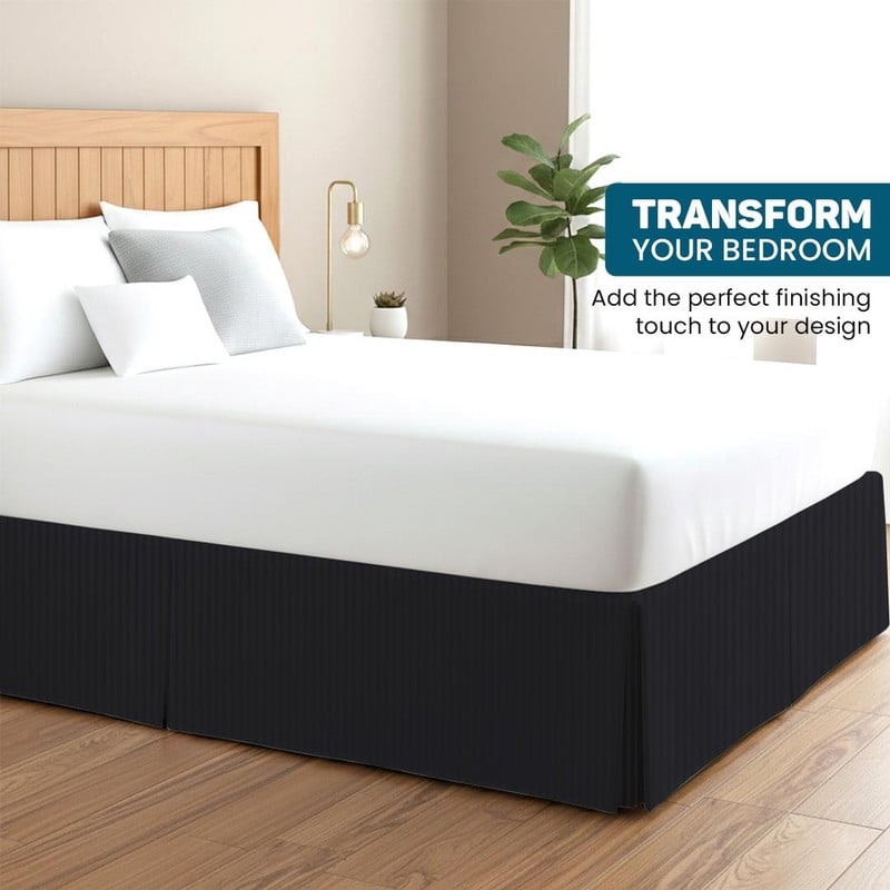 550-TC Egyptian Cotton Dust Ruffle/Bed Skirt King Size 1-Pieces Split Corner Tailored Bed Skirt 15" Inch Drop Length Black Stripe