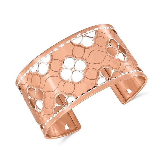 Rose Gold-Plated Sterling Silver Flower Cuff Slip-On Bangle