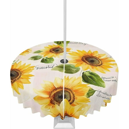 

Summer Sunflowers Outdoor Tablecloth with Umbrella Hole and Zipper 60 Round Table Cover Rustic Vintage Floral Waterproof Tabletop Collection for Patio Garden Picnic Camping