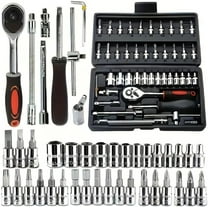 46-Piece 1/4" Drive Ratchet Wrench Set with Metric Sockets and Extensions, for Automotive, Bicycle, Motorcycle Repair, and Home Use, with Storage Box