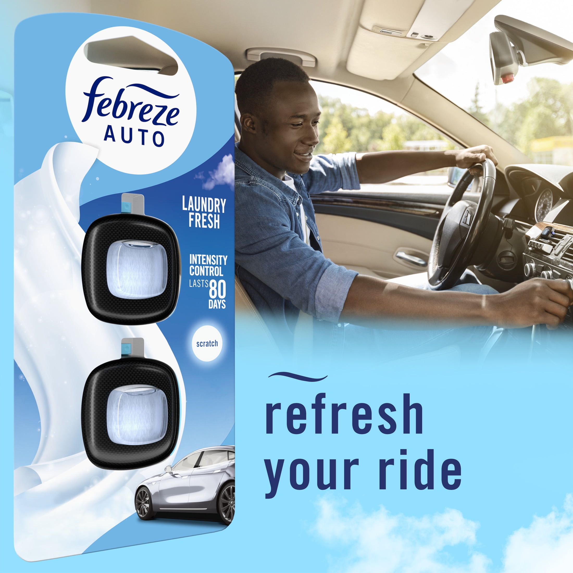 Febreze AUTO Air Freshener, Odor-Fighting Automotive Vent Clip, Laundry Fresh Scent, 4 Count