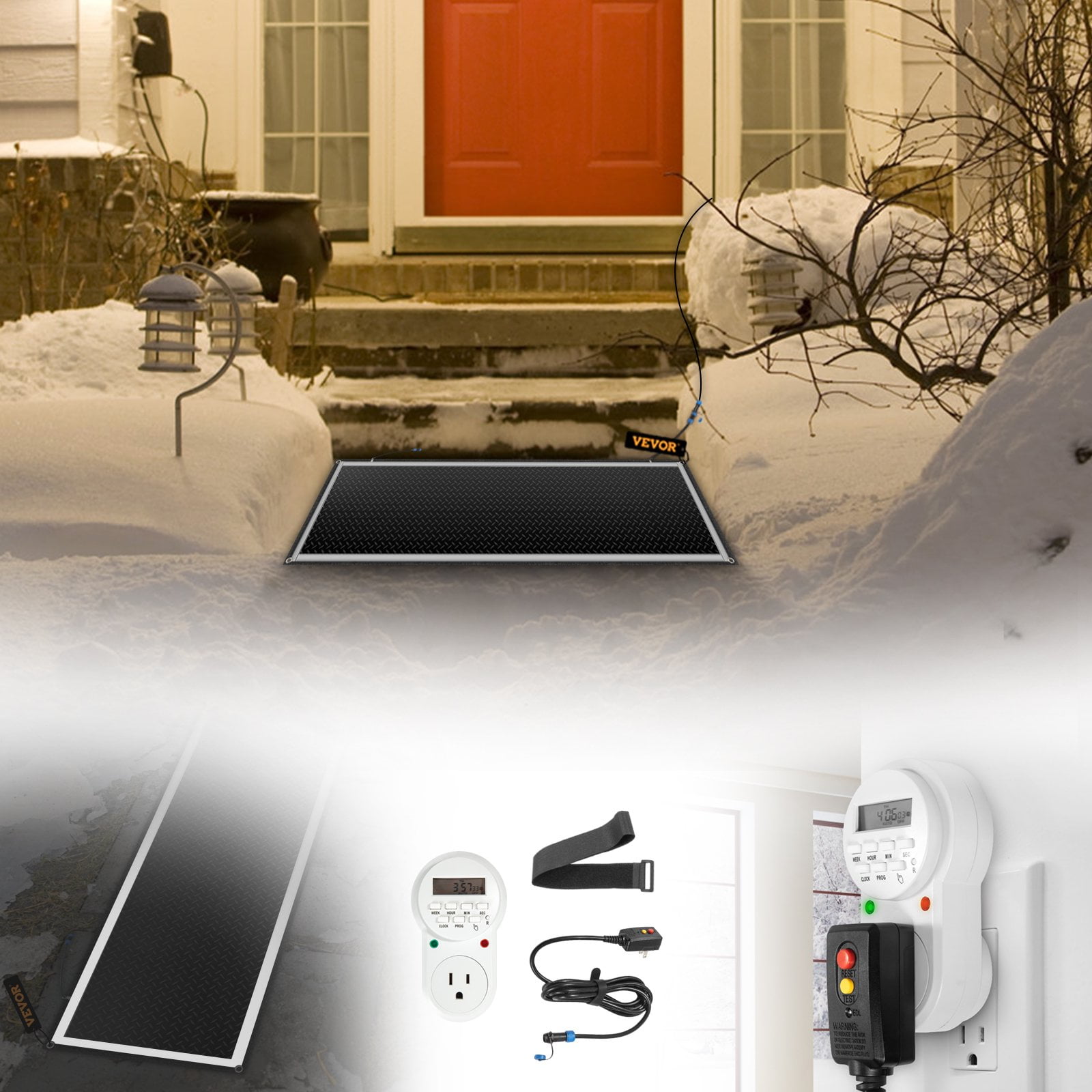 VEVOR Snow Melting Mat Heated Stair Mat 20'' x 60'' Heated Walkway Mat, 3 in/h Melting Speed w