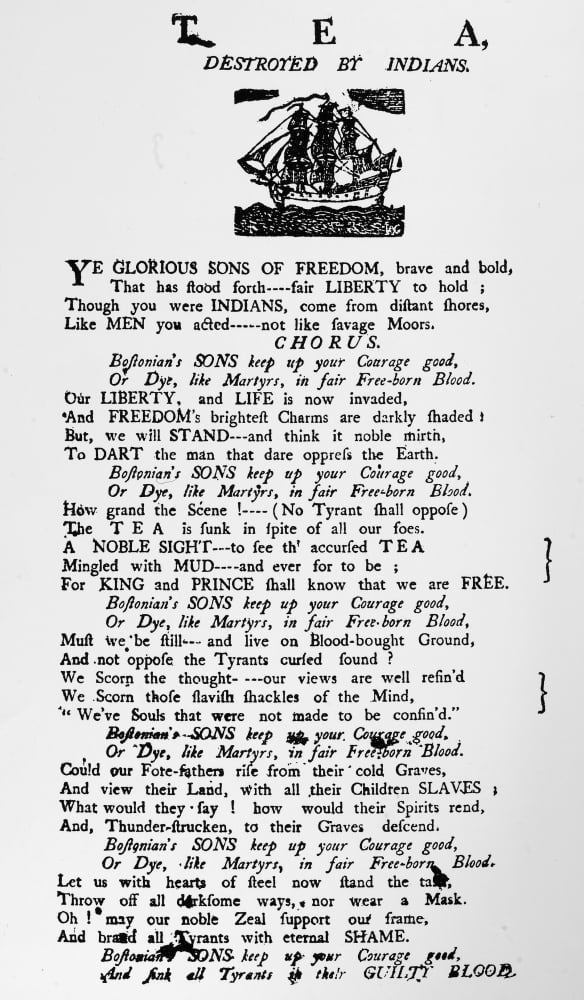 Boston Tea Party 1773 Namerican Broadside With Verses About The Boston