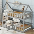thumbnail image 2 of Euroco Wood Twin over Twin Bunk Bed, House Floor Bed with Fence and Door, Gray, 2 of 17