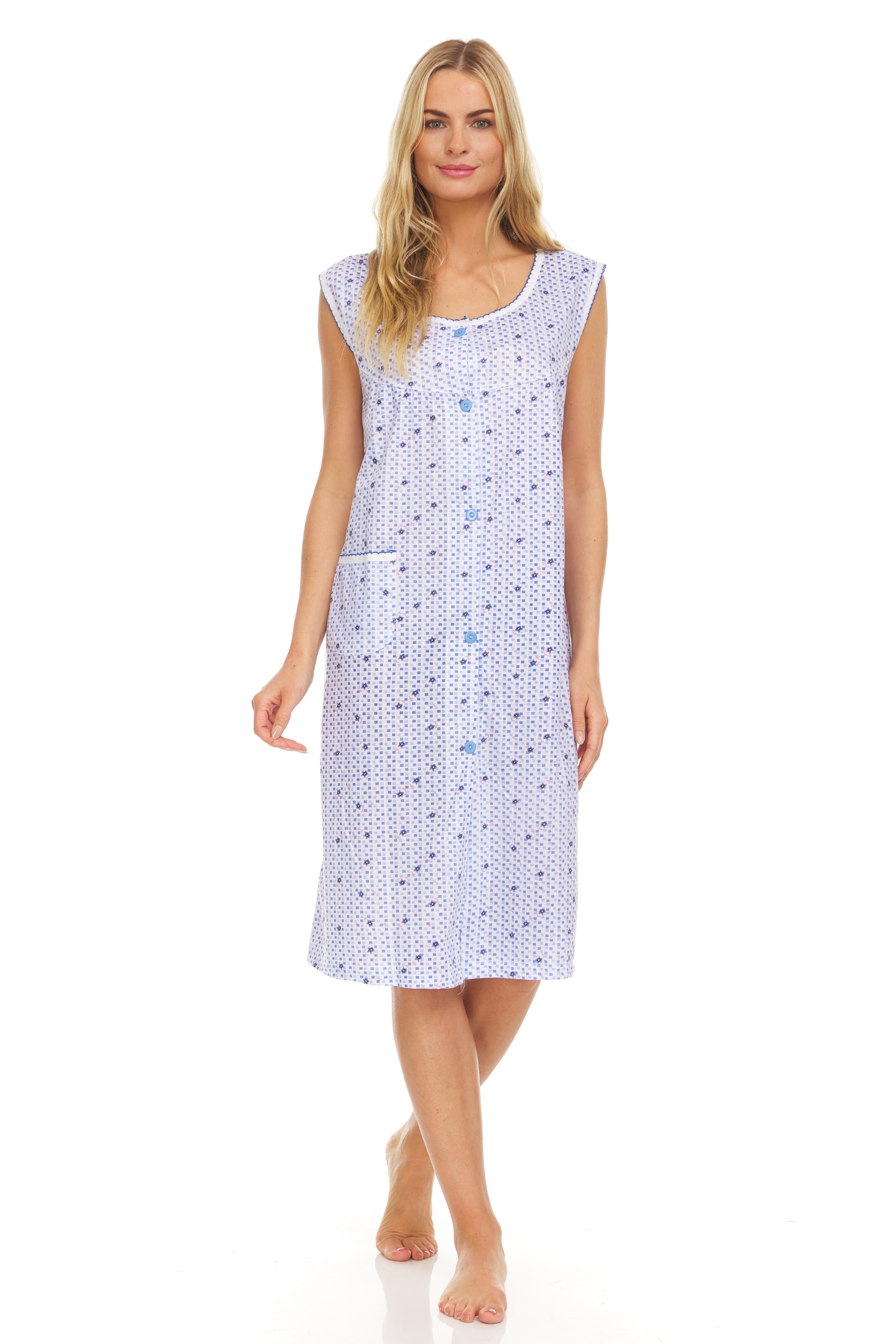 EZI Women's Sleeveless Cottonrich Buttondown Nightgown House Dress