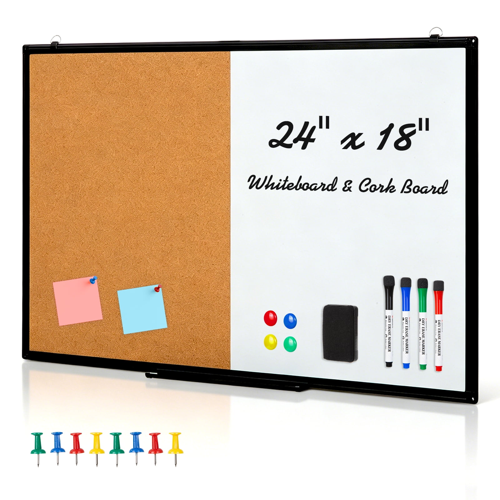 Comix Cork Dry Erase Board 24 x18 Combo Magnetic Combination Whiteboard for Wall with Markers Eraser Magnets School Home Office