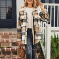 thumbnail image 2 of Casual Zip up Coat New Womens Flannel Fleece Jackets Plaid Casual Long Sleeve Button Down Collared Shackets Fall Winter Coats with Pockets Brown L New, 2 of 7