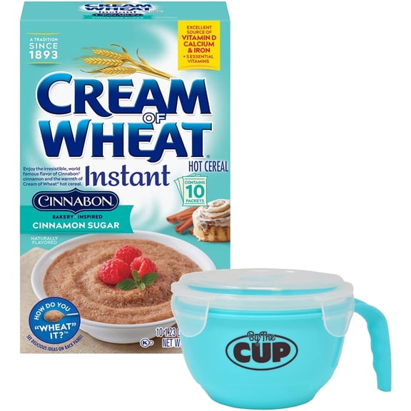 Cream of Wheat Cinnabon Instant Hot Cereal Packets, 10-1.23 Ounce Shelf-Stable Single Serving Packets with By The Cup Cereal Bowl