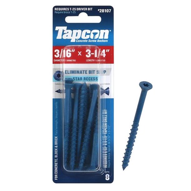 Tapcon 5033630 3.25 in. Star Flat Head Concrete Screws, Pack of 8