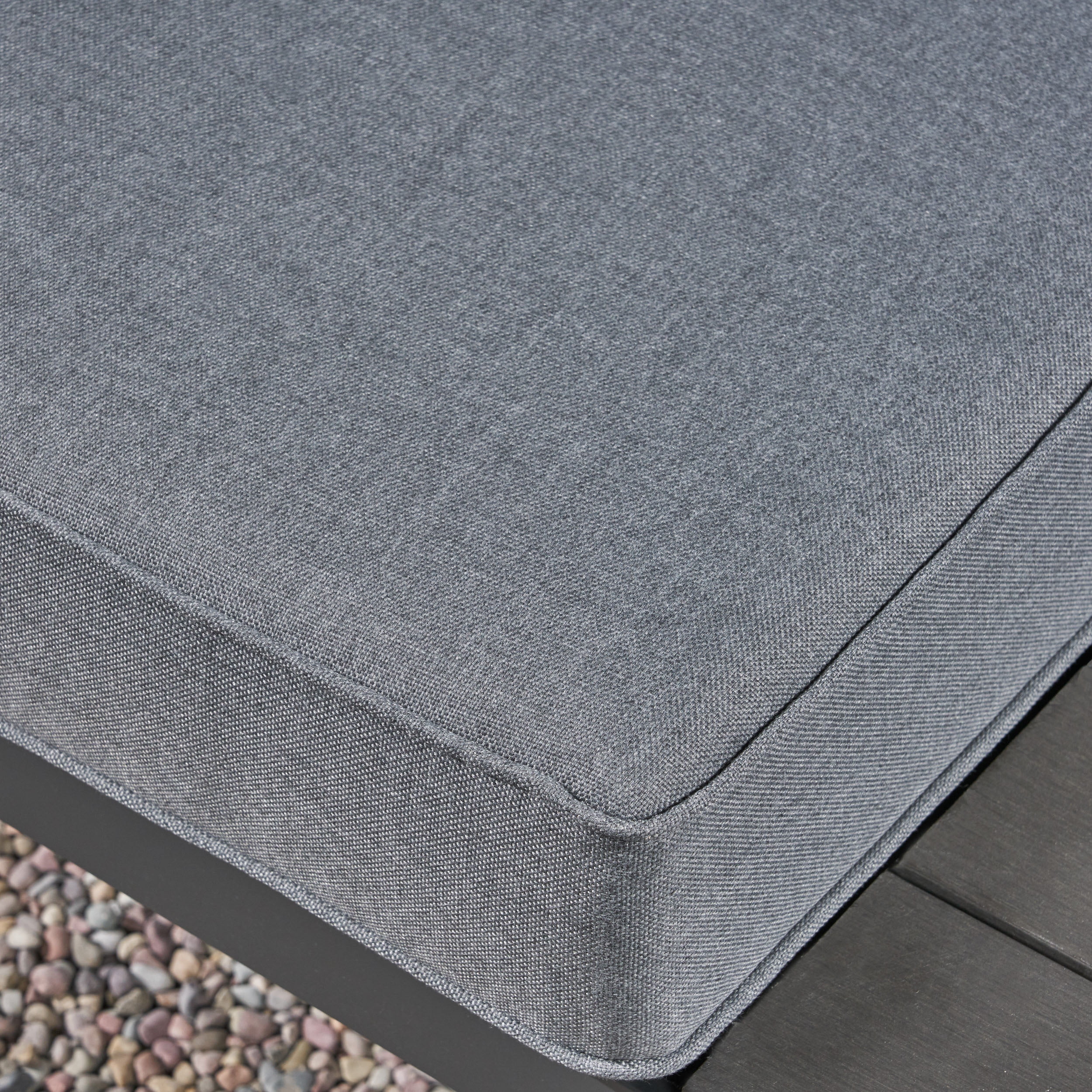 Kenzie Outdoor 4 Piece Aluminum and Wood V-Shaped Sofa Set with Cushions, Gray, Dark Gray