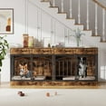 thumbnail image 3 of IdealHouse Double Dog Crate Furniture for 2 Dogs, Indoor Pet Kennel TV Stand with 4 Storage Drawers & Feeding Bowls, for Small/Medium Dogs, Brown, 3 of 9