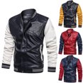 thumbnail image 6 of Mens Motorcycle Leather jacket Lightweight Stand Collar Faux Leather Bomber Jacket Fall Winter Casual Motor Biker Jacket Outwear, 6 of 6