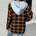 thumbnail image 5 of Flannel Plaid Jackets for Women Hoodie Button Up Shirt Shackets Long Sleeve Fashion Hooded Autumn Outerwear, 5 of 6