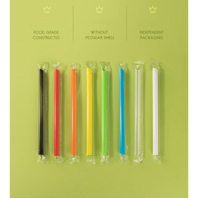 Jumbo Smoothie Straws Boba Straws,100 Pcs Individually Wrapped Multi Colors Disposable Plastic Large Wide-mouthed Milkshake Bubble Tea Drinking Glass