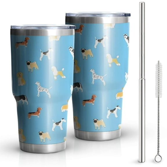 30oz Kirky Hasky Dalmatian Tumblers Stainless Steel Tumbler with Lid and Straw,Vacuum Insulated Double Wall Travel Tumbler Cups Mug with Cleaning Brush for Coffee,Tea
