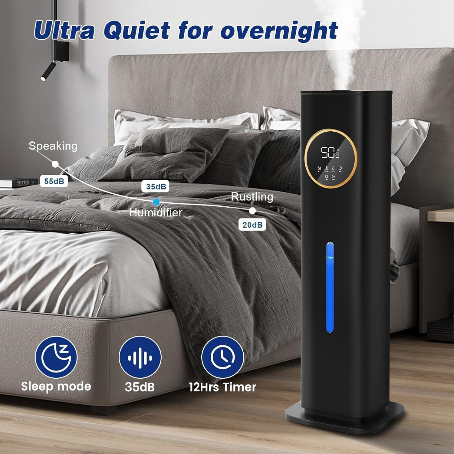 Humidifiers for Bedroom, 2.1Gal/8L Cool Mist Humidifiers for Home, Large Room with Essential Oil Diffuser(Black)