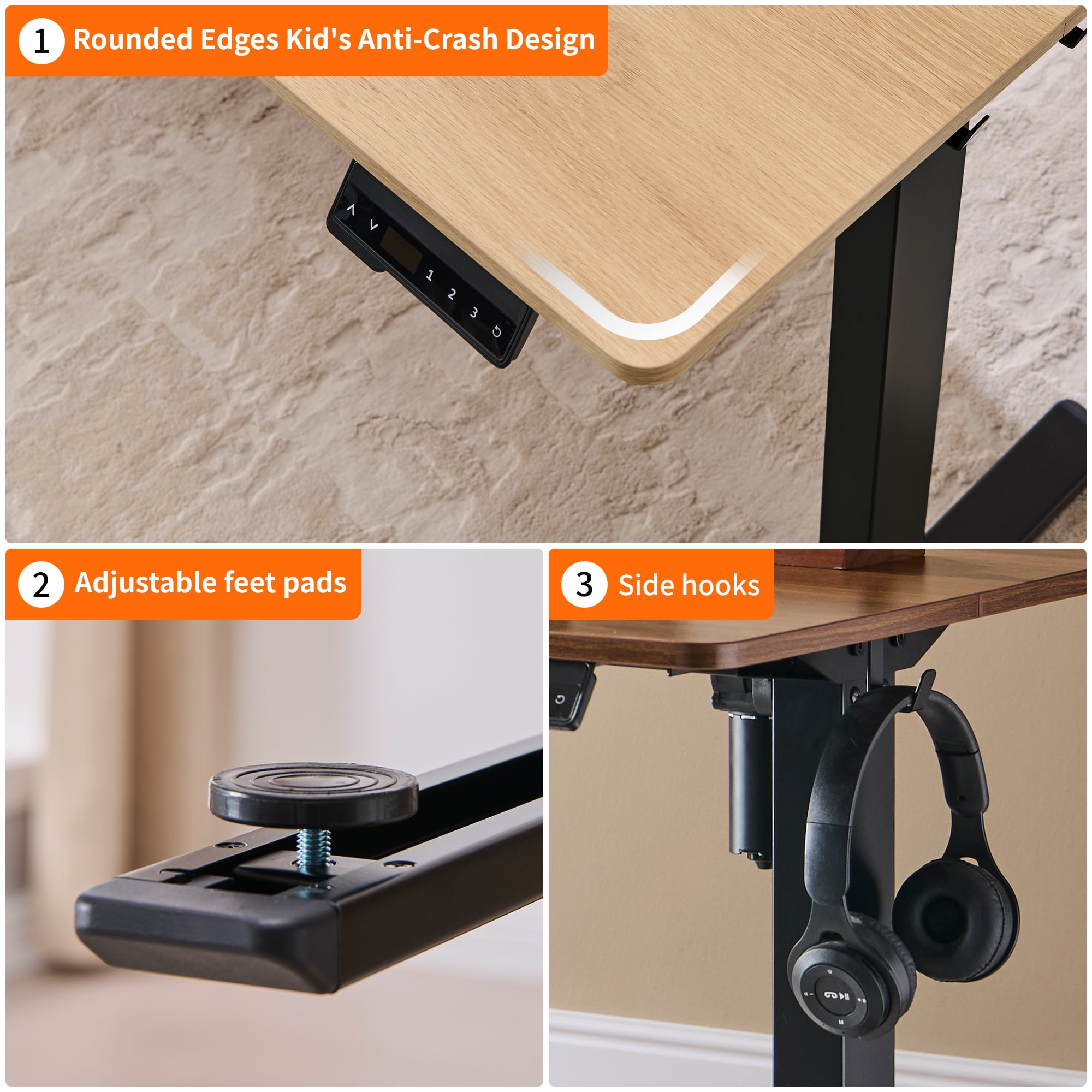 Tricora Electric Standing Desk, 48x 24 Inches Height Adjustable Desk, Sit and Stand Up, Ergonomic Rising Computer Table with Memory Preset, Nature Wood
