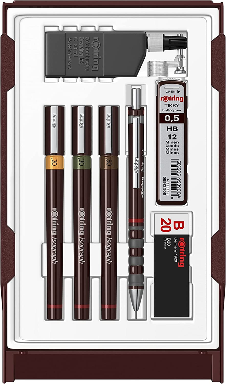rOtring S0699370 Isograph Technical Drawing Pens, Set, 3-Pen College Set  (.20-.50 mm),Brown 