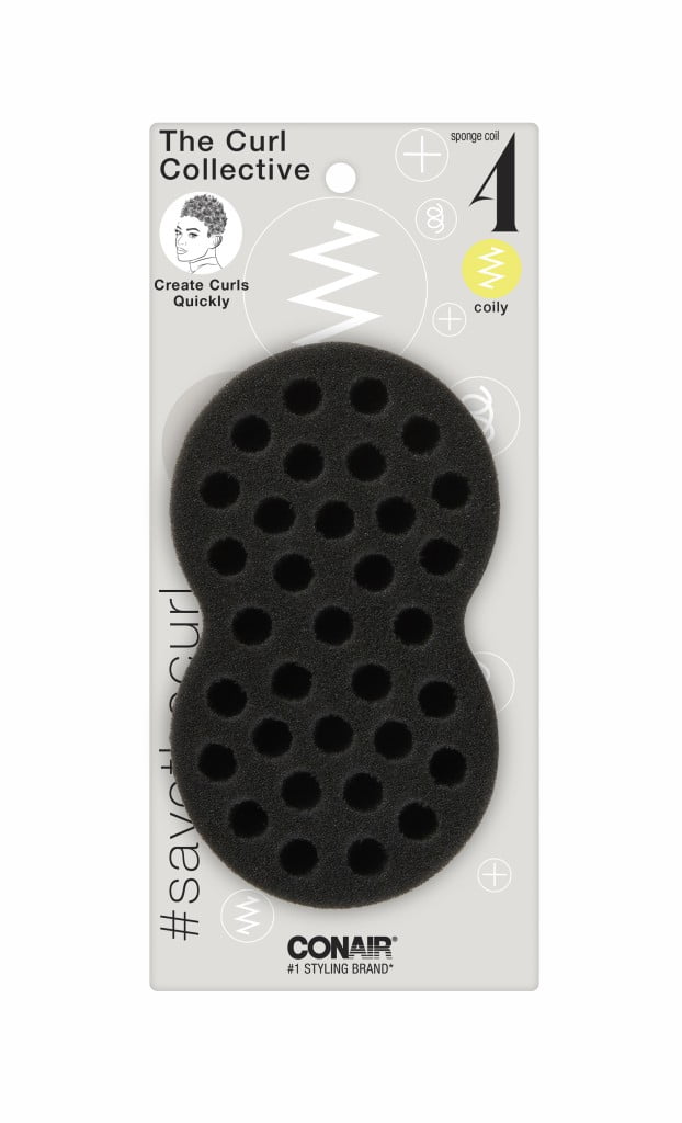 Conair Curl Collective Sponge Coil Foam Pad Wave Brush for Loose or Tight Curls, Black
