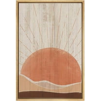 wall26 Framed Canvas Wall Art Orange Sunrise Over The Calm Ocean and Mountains Nature Clouds Wood Panels Modern Art Rustic Urban for Living Room, Bedroom, Office - 24x36 inches