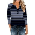 thumbnail image 4 of HongQid Women's Casual 3/4 Sleeve T Shirts Button V Neck Tunic Blouses Striped Basic Tee Tops Loose Fit Shirt, 4 of 9