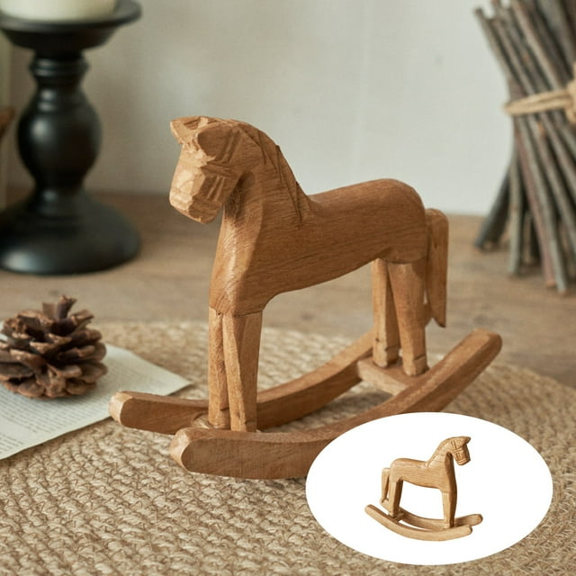 Hbdhejl Handmade Wooden Rocking Horse Toy Mini Desktop Rocking Horse Decoration Desktop Ornament Home Decoration