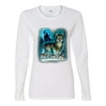 thumbnail image 2 of Wolf Howling At the Full Moon Wolf Pack Animal Lover Womens Graphic Long Sleeve T-Shirt, White, X-Large, 2 of 3
