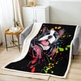 thumbnail image 5 of Dog Theme Sherpa Blanket Cool Pug Blanket, Cute Animal Pet Throw Blanket for Chair Colorful Graffiti Splash Flannel Blanket Throw Size, Black Hip Hop Headphone Plush Blanket Breathable Soft, 5 of 6