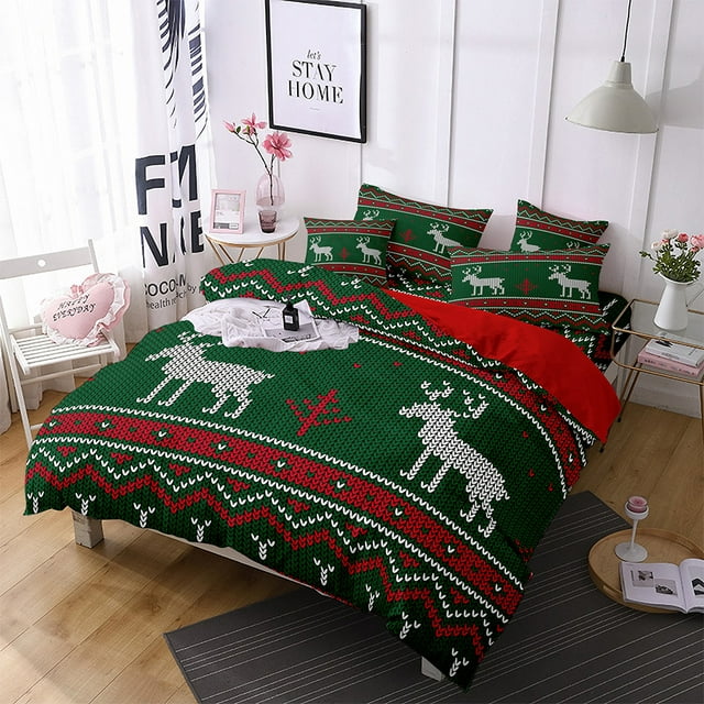 Innerwin Ensembles de Courtepointe Imprimée Ensemble de Couvre-Lit 3 Pcs Noël Édredon Couvre-Lit Léger Microfibre Respirant Ultra Doux Style Décor un Grand
