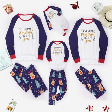 

YYDGH Christmas Pajamas for Family Christmas Pjs Matching Sets Long Sleeve Letter Top Reindeer Trouser Sets for Couples Youth