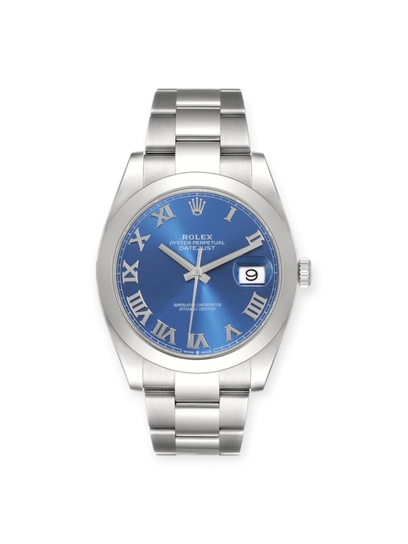 Pre-Owned Rolex Datejust 41 Blue Roman Dial Ref 126300 Smooth Bezel Steel Mens Watch
